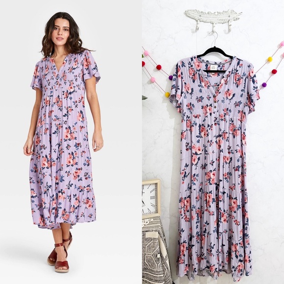 Knox Floral Flare Midi Dress - White Orange